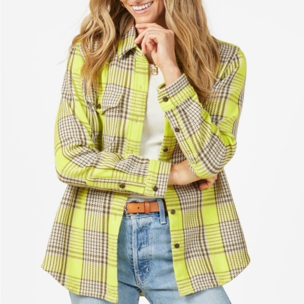 Outerknown Yellow Plaid Button-Down Shirt Jacket